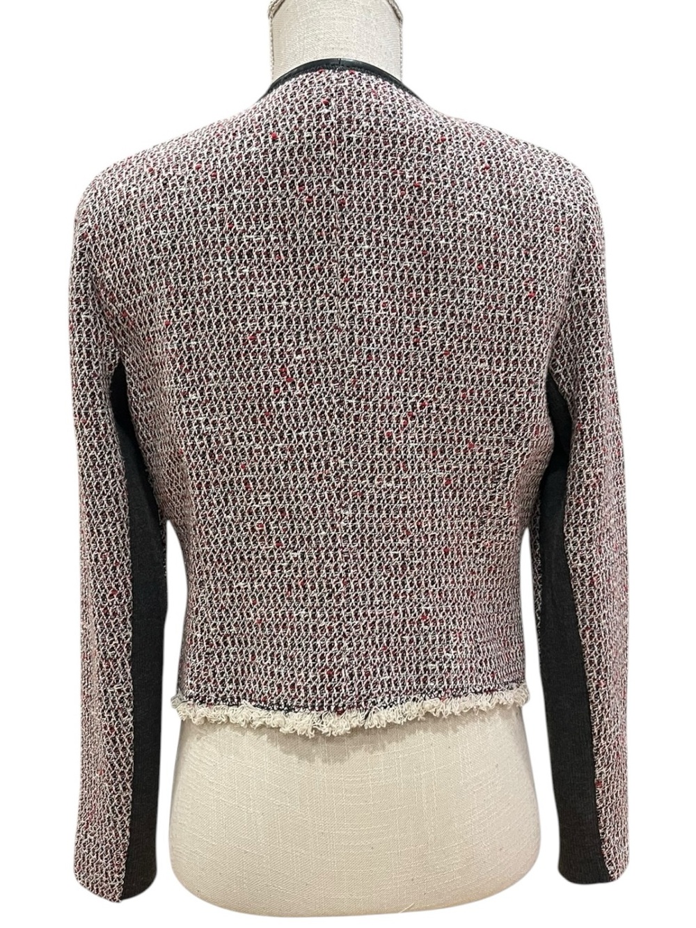 Rebecca Taylor Cutaway Leather Trim Tweed Jacket size 8 - Picture 4 of 10